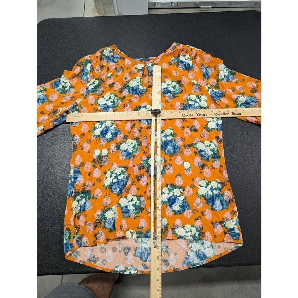 Crosby Orange Floral 3/4 Sleeve Key Hole Blouse Women's Large - Picture 5 of 5